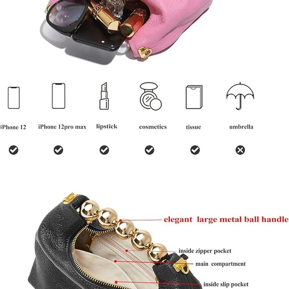 Small Top Handle Clutch Bag Women Designer Goatskin Crossbody Purse With Pearl H - Picture 5 of 7